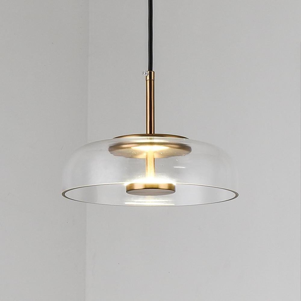 Modern Circular Glass LED Pendant Light with Electroplated Metal Finish for Living Room