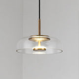 Modern Circular Glass LED Pendant Light with Electroplated Metal Finish for Living Room