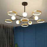 Modern Circular LED Ceiling Chandelier Gold Rings Pendant Light for Living Room Bedroom