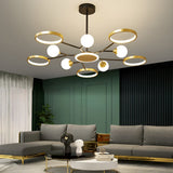 Modern Circular LED Ceiling Chandelier Gold Rings Pendant Light for Living Room Bedroom
