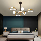 Modern Circular LED Ceiling Chandelier Gold Rings Pendant Light for Living Room Bedroom