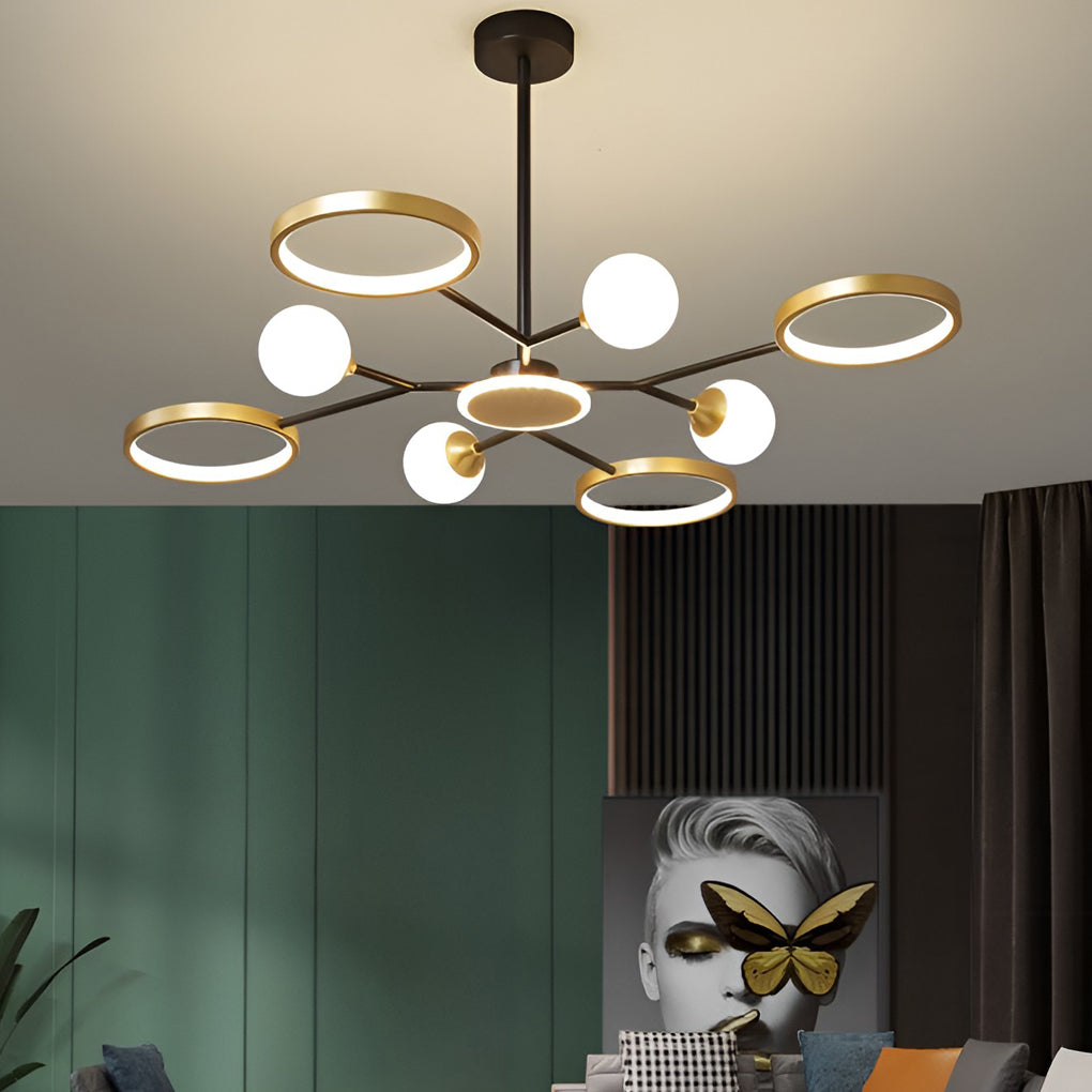 Modern Circular LED Ceiling Chandelier Gold Rings Pendant Light for Living Room Bedroom