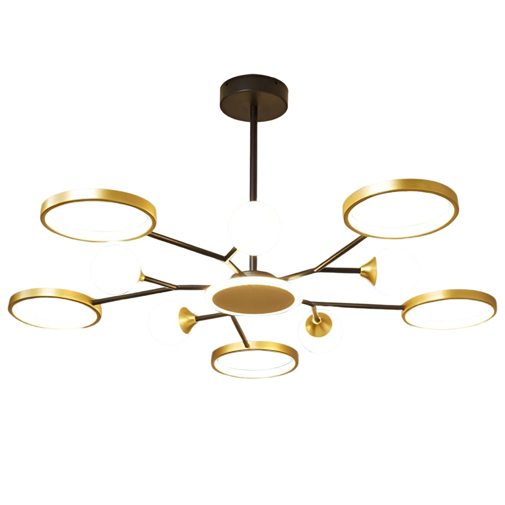 Modern Circular LED Ceiling Chandelier Gold Rings Pendant Light for Living Room Bedroom