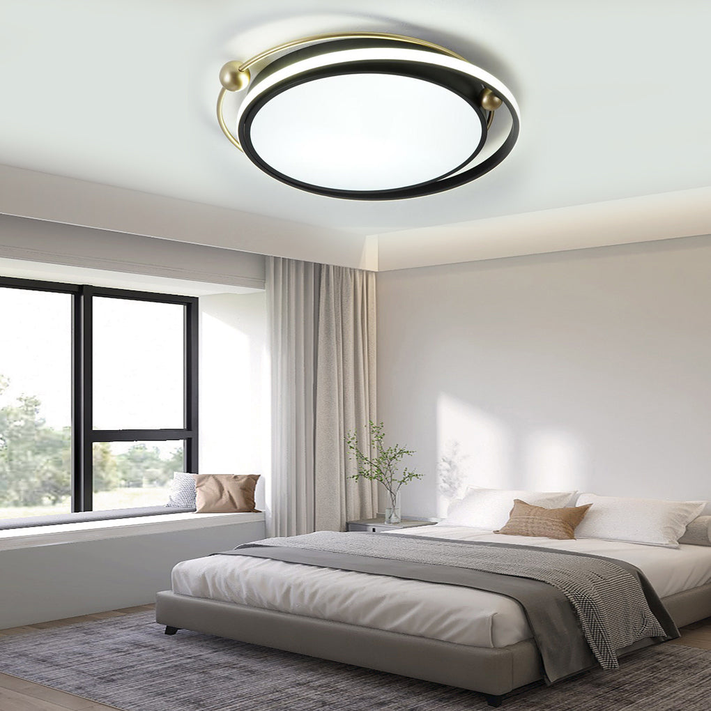 Modern Circular LED Ceiling Light Dimmable Black Flush Mount Fixture for Bedroom and Living Room