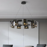 Modern Circular LED Chandelier 9 Light Electroplated Metal and Acrylic Pendant Lighting for Dining Room