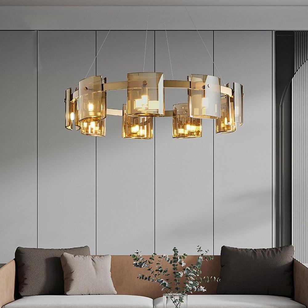 Modern Circular LED Chandelier 9 Light Electroplated Metal and Acrylic Pendant Lighting for Dining Room