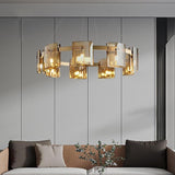 Modern Circular LED Chandelier 9 Light Electroplated Metal and Acrylic Pendant Lighting for Dining Room