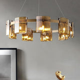 Modern Circular LED Chandelier 9 Light Electroplated Metal and Acrylic Pendant Lighting for Dining Room