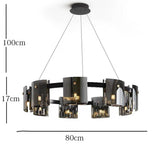 Modern Circular LED Chandelier 9 Light Electroplated Metal and Acrylic Pendant Lighting for Dining Room