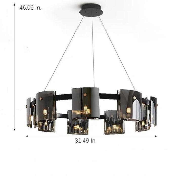Modern Circular LED Chandelier 9 Light Electroplated Metal and Acrylic Pendant Lighting for Dining Room