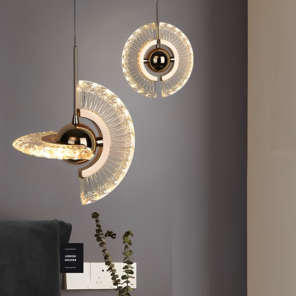 Modern Circular LED Pendant Light with Textured Anodized Acrylic Shade for Living Room