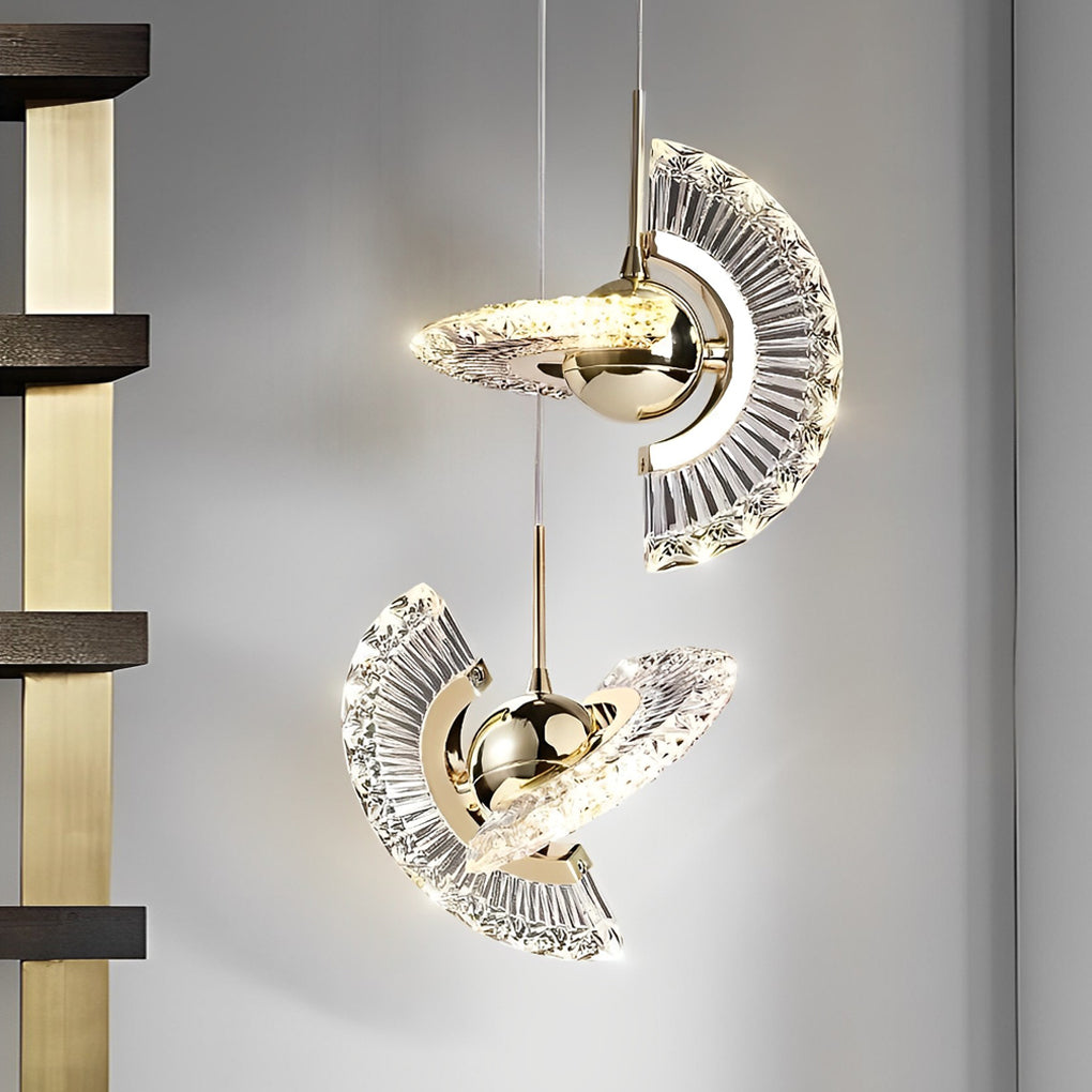 Modern Circular LED Pendant Light with Textured Anodized Acrylic Shade for Living Room