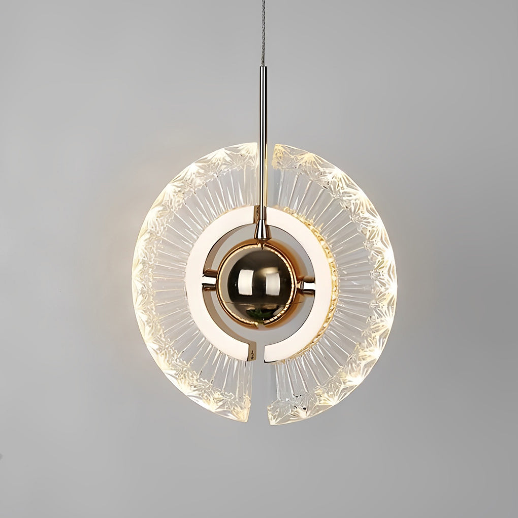 Modern Circular LED Pendant Light with Textured Anodized Acrylic Shade for Living Room