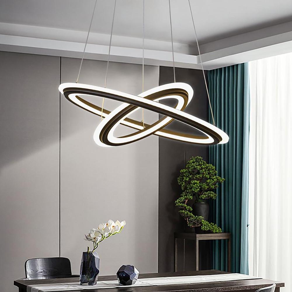 Modern Circular LED Ring Chandelier 2 Light Nordic Pendant Ceiling Fixture for Dining Living Room