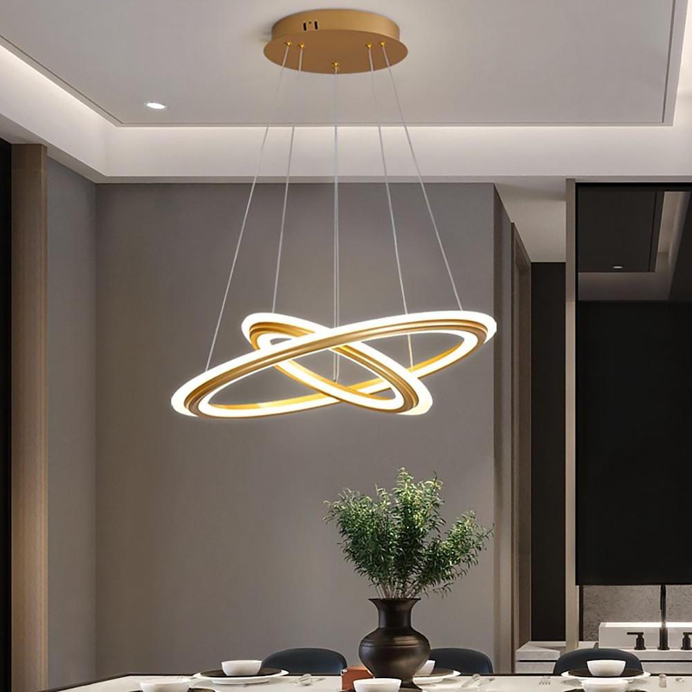 Modern Circular LED Ring Chandelier 2 Light Nordic Pendant Ceiling Fixture for Dining Living Room