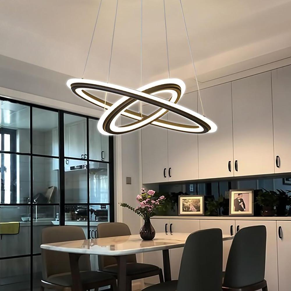 Modern Circular LED Ring Chandelier 2 Light Nordic Pendant Ceiling Fixture for Dining Living Room