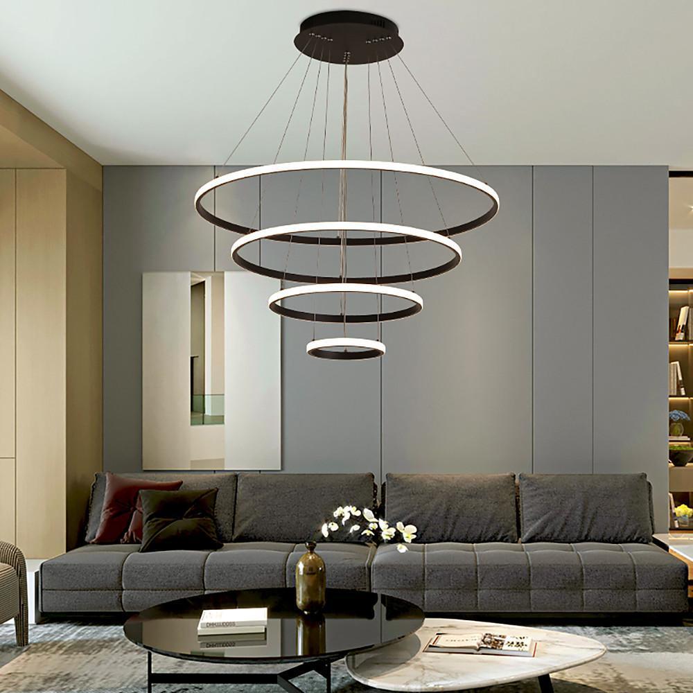Modern Circular LED Ring Chandelier Acrylic Aluminum Adjustable Pendant Light for Living Room