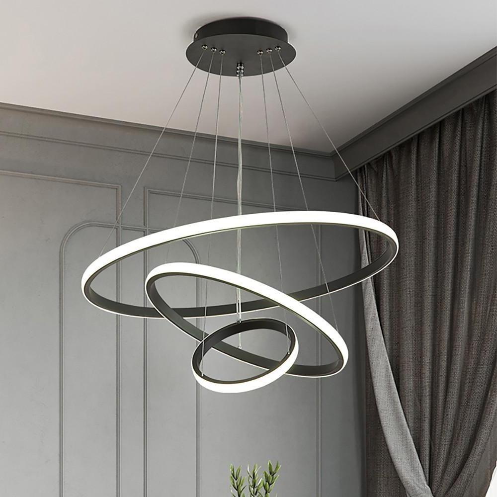 Modern Circular LED Ring Chandelier Acrylic Aluminum Adjustable Pendant Light for Living Room