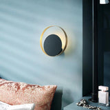Modern Circular Metal Wall Sconce Brass and Black Finish Minimalist Indirect Lighting for Living Room