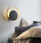 Modern Circular Metal Wall Sconce Brass and Black Finish Minimalist Indirect Lighting for Living Room
