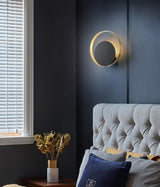 Modern Circular Metal Wall Sconce Brass and Black Finish Minimalist Indirect Lighting for Living Room