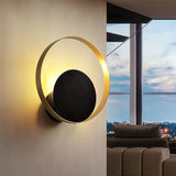 Modern Circular Metal Wall Sconce Brass and Black Finish Minimalist Indirect Lighting for Living Room