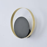 Modern Circular Metal Wall Sconce Brass and Black Finish Minimalist Indirect Lighting for Living Room
