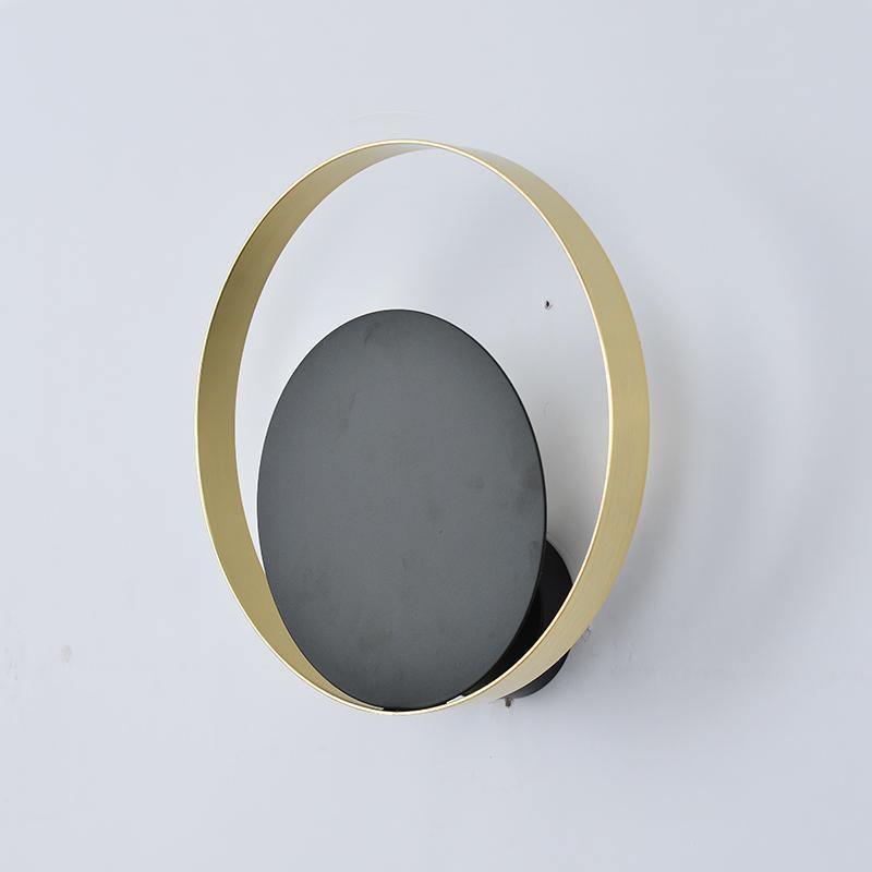 Modern Circular Metal Wall Sconce Brass and Black Finish Minimalist Indirect Lighting for Living Room