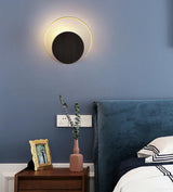 Modern Circular Metal Wall Sconce Brass and Black Finish Minimalist Indirect Lighting for Living Room