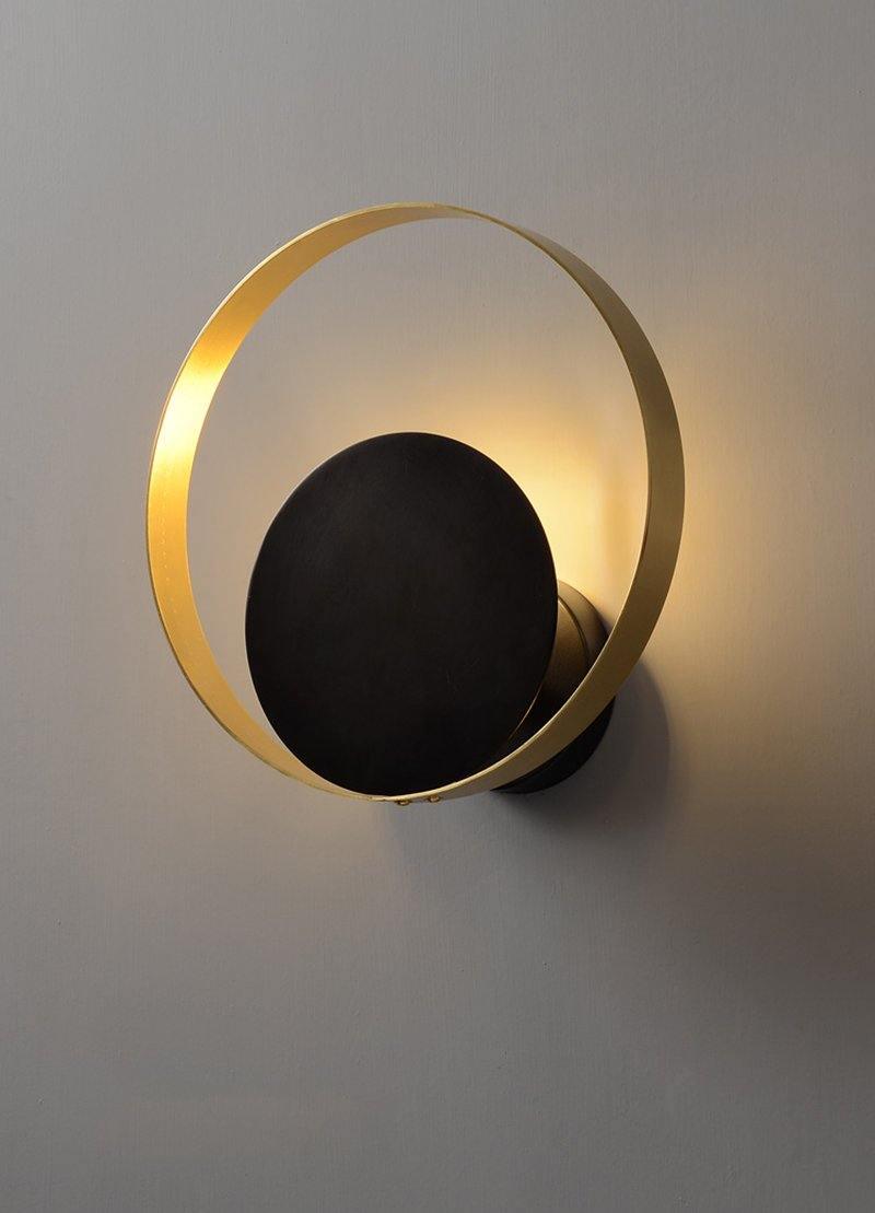 Modern Circular Metal Wall Sconce Brass and Black Finish Minimalist Indirect Lighting for Living Room