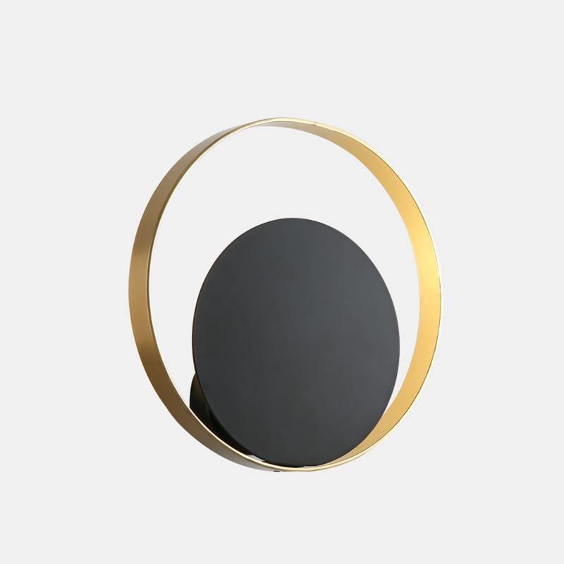Modern Circular Metal Wall Sconce Brass and Black Finish Minimalist Indirect Lighting for Living Room