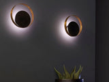Modern Circular Metal Wall Sconce Brass and Black Finish Minimalist Indirect Lighting for Living Room