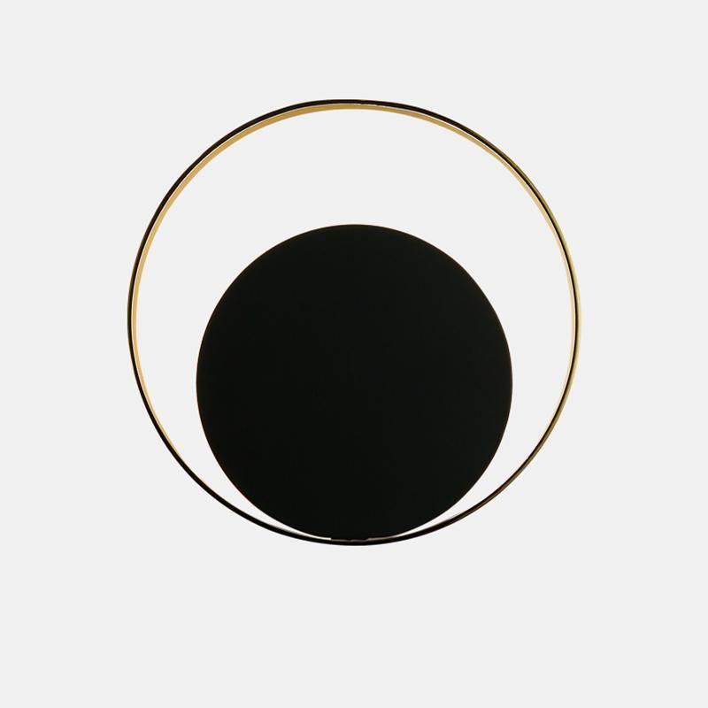 Modern Circular Metal Wall Sconce Brass and Black Finish Minimalist Indirect Lighting for Living Room