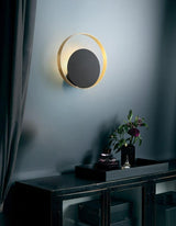 Modern Circular Metal Wall Sconce Brass and Black Finish Minimalist Indirect Lighting for Living Room