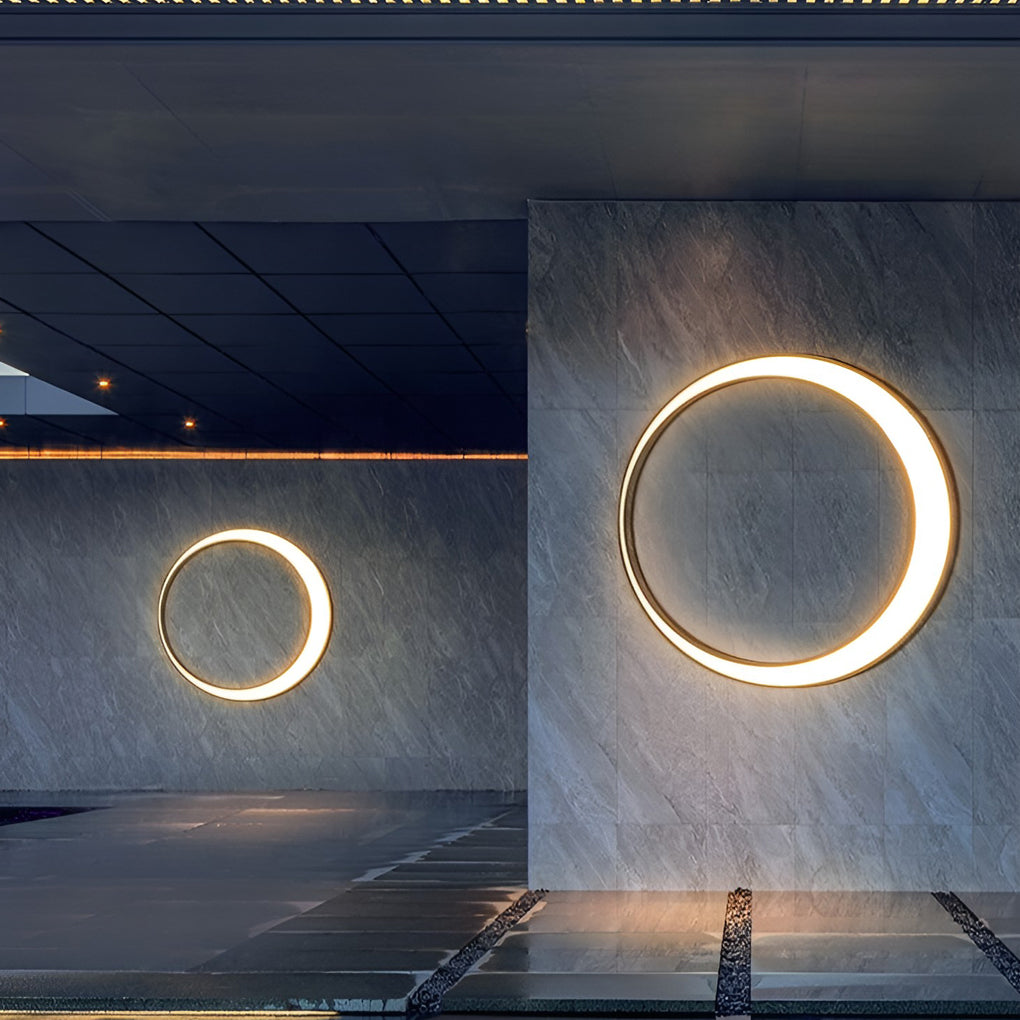 Modern Circular Moon LED Outdoor Wall Lamp Waterproof IP65 Exterior Porch Garden Sconce