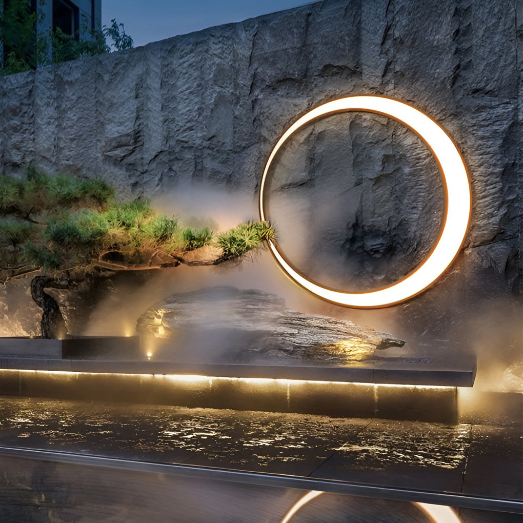 Modern Circular Moon LED Outdoor Wall Lamp Waterproof IP65 Exterior Porch Garden Sconce
