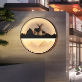 Modern Circular Mountain Landscape Outdoor Wall Sconce Dimmable LED Garden Light with Remote