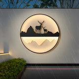Modern Circular Mountain Landscape Outdoor Wall Sconce Dimmable LED Garden Light with Remote
