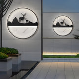 Modern Circular Mountain Landscape Outdoor Wall Sconce Dimmable LED Garden Light with Remote