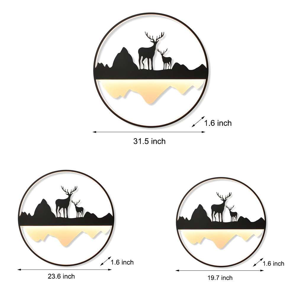 Modern Circular Mountain Landscape Outdoor Wall Sconce Dimmable LED Garden Light with Remote