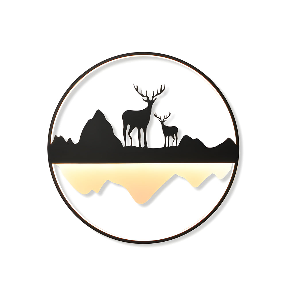 Modern Circular Mountain Landscape Outdoor Wall Sconce Dimmable LED Garden Light with Remote