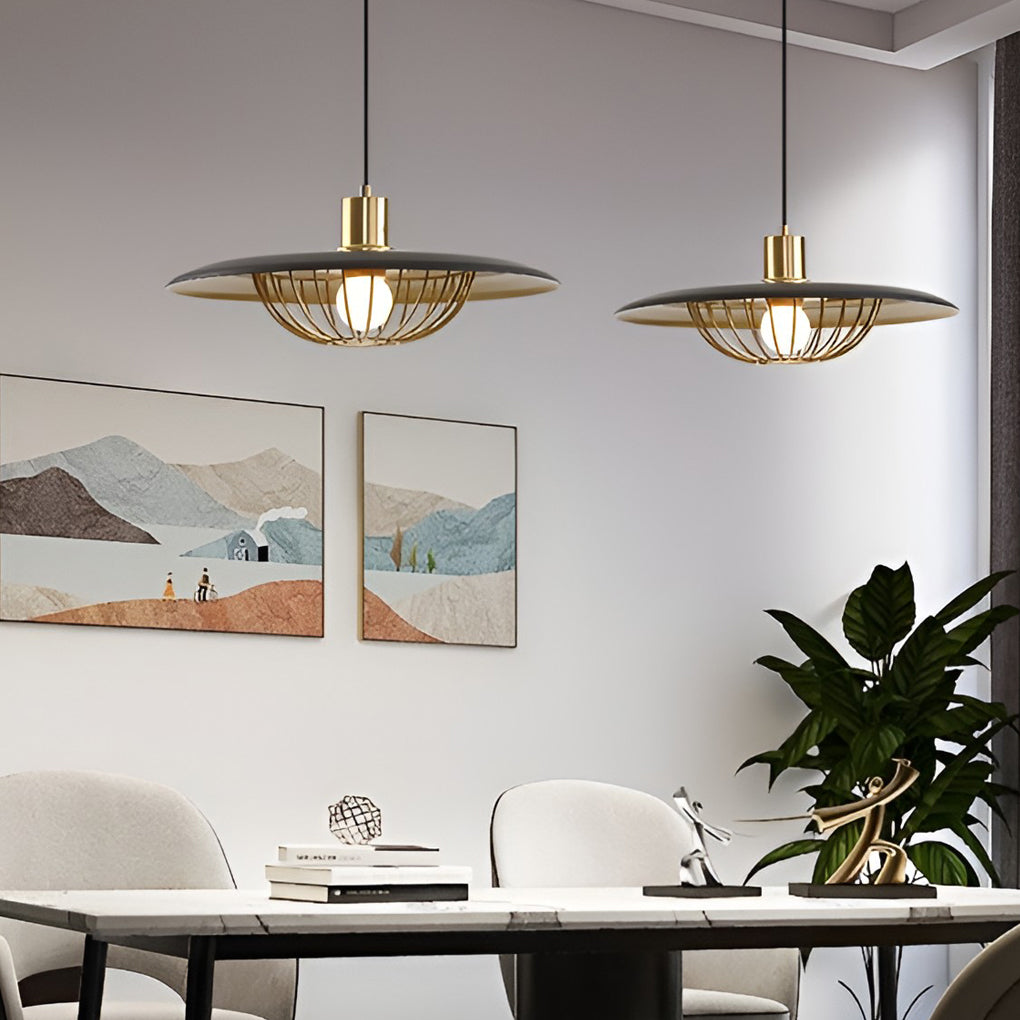 Modern Circular Nordic Pendant Light with Electroplated Iron Finish and Three Step Dimming
