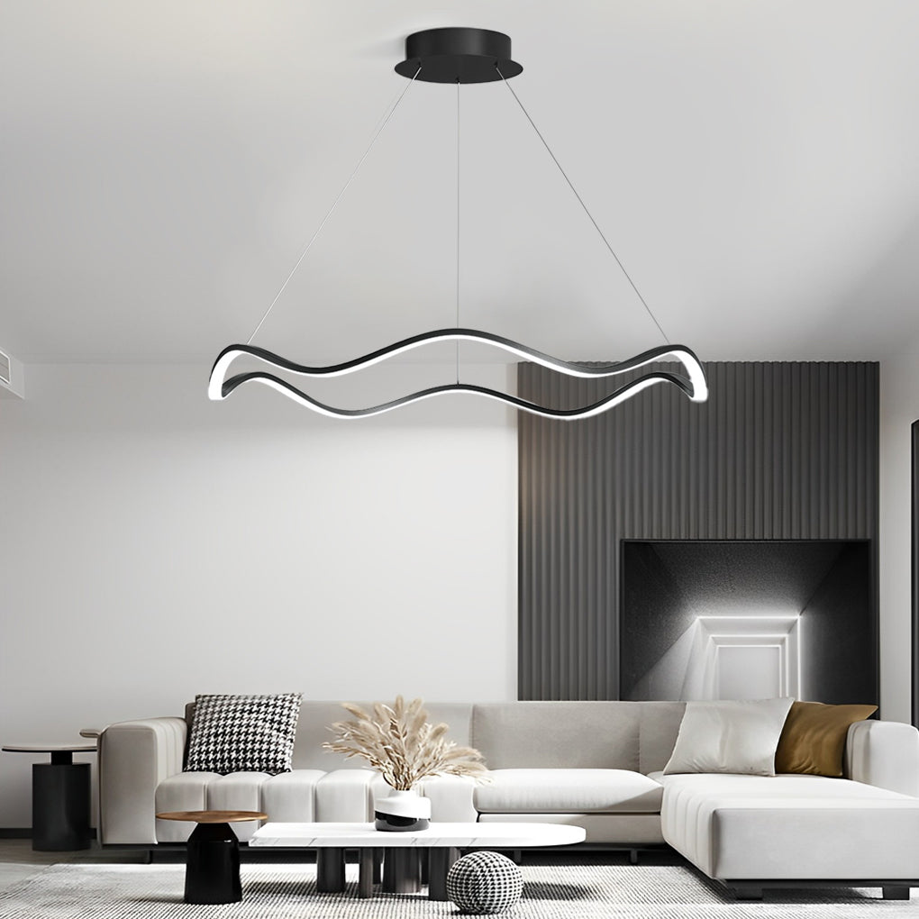 Modern Circular Wavy LED Pendant Light Stepless Dimming Chandelier for Living Room