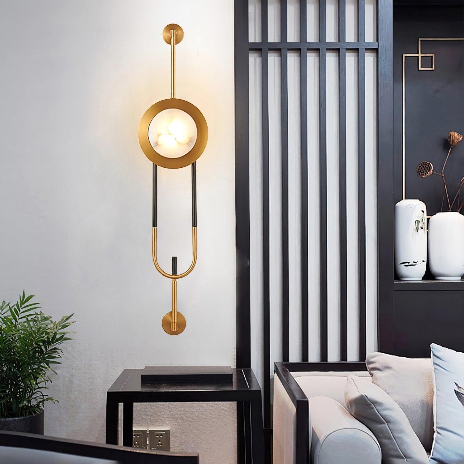 Modern Circular White Marble LED Wall Sconce with Elegant Gold Finish Accents