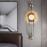 Modern Circular White Marble LED Wall Sconce with Elegant Gold Finish Accents