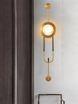 Modern Circular White Marble LED Wall Sconce with Elegant Gold Finish Accents