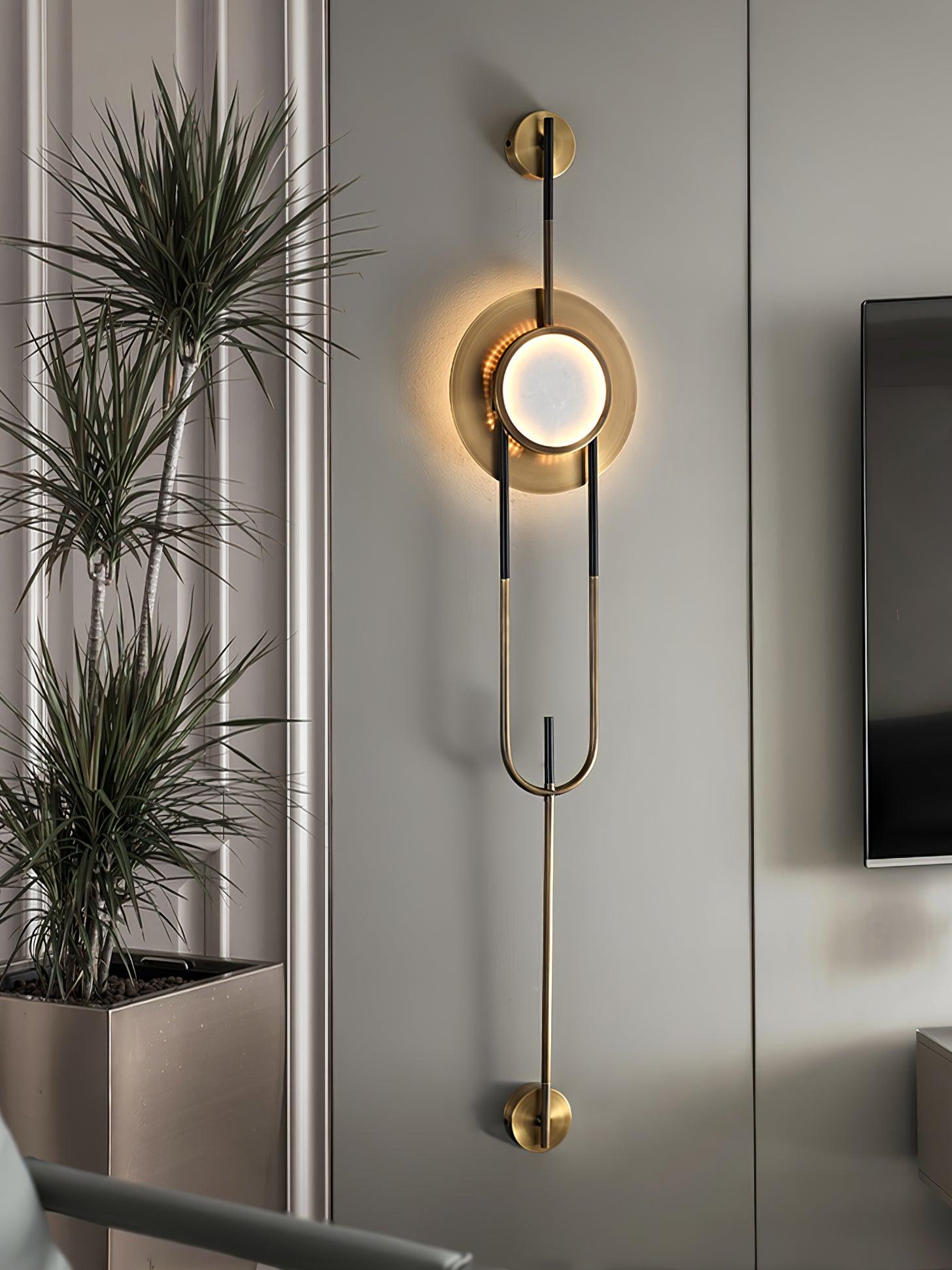 Modern Circular White Marble LED Wall Sconce with Elegant Gold Finish Accents