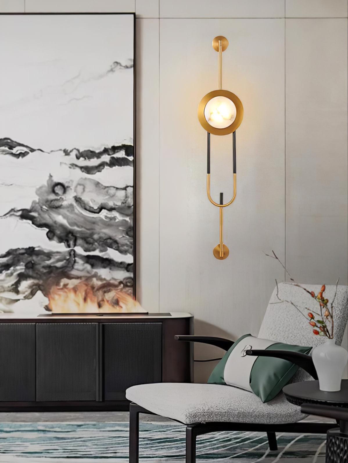 Modern Circular White Marble LED Wall Sconce with Elegant Gold Finish Accents
