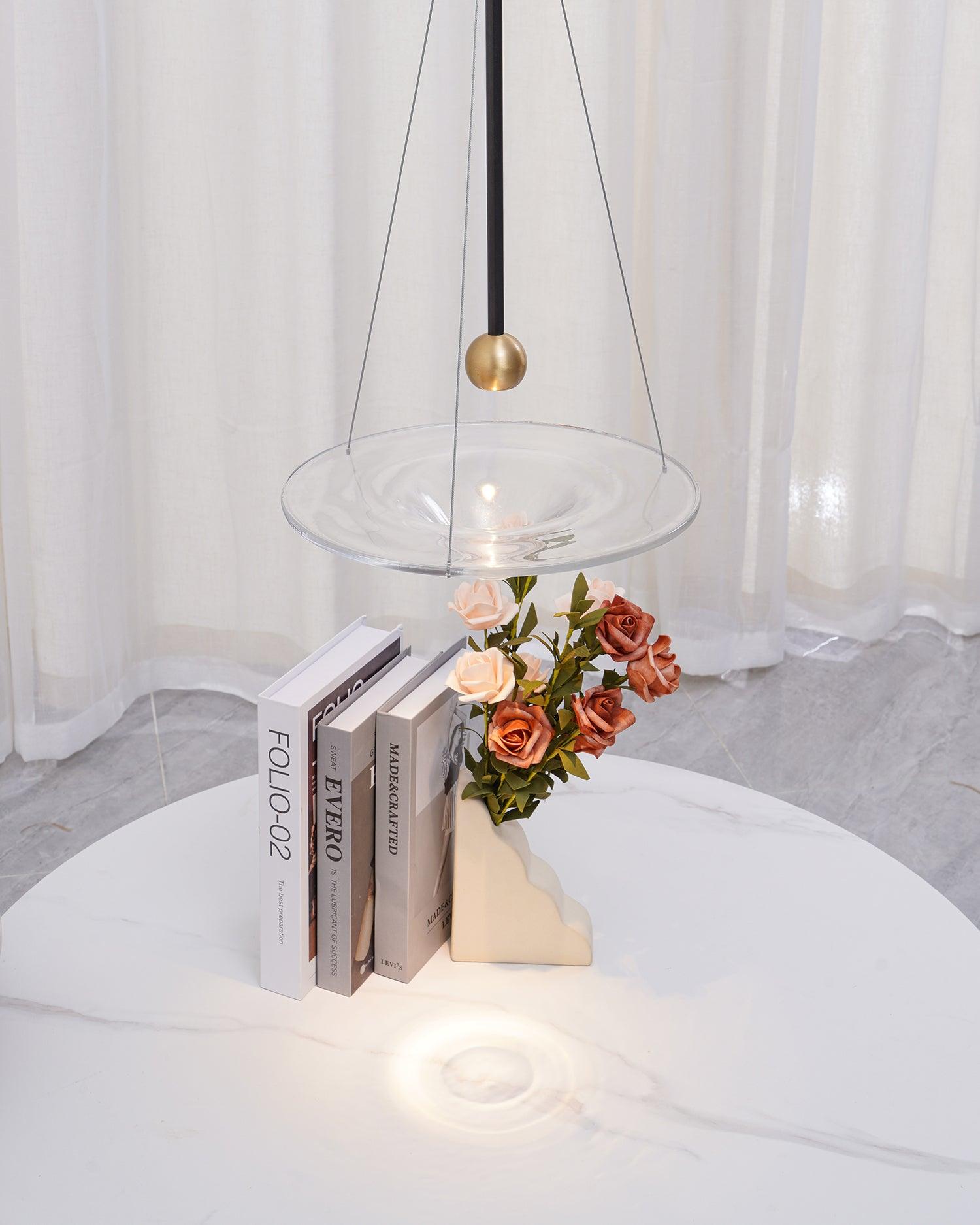 Modern Clear Glass Pendant Light with Integrated LED and Brass Hardware for Dining Room