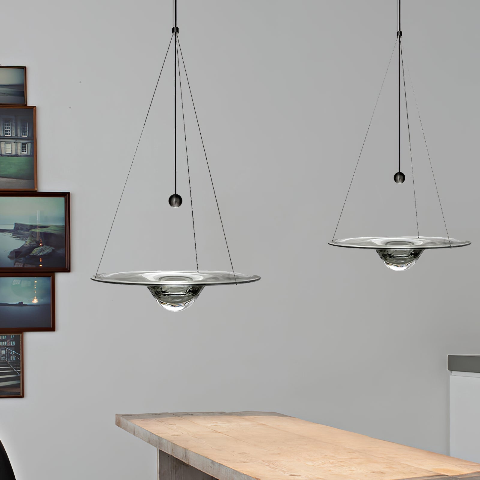 Modern Clear Glass Pendant Light with Integrated LED and Brass Hardware for Dining Room